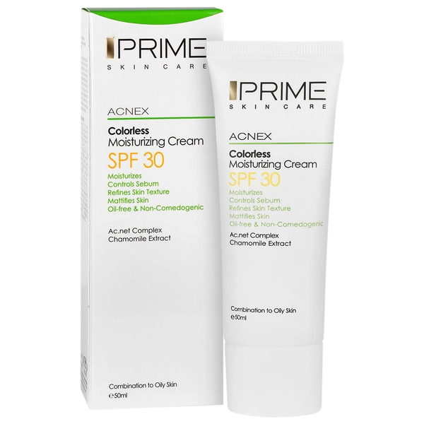 کرم مرطوب کننده بدون رنگ پرایم مدل Acnex SPF 30 حجم 50 میلی لیتر