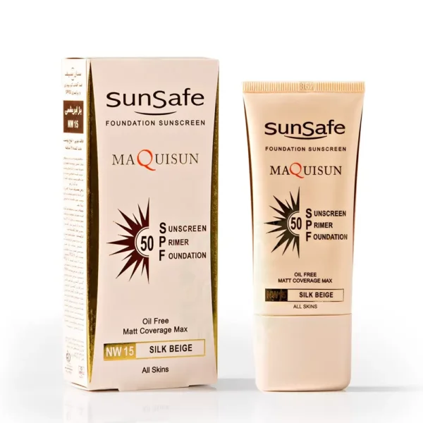 ضدافتاب کرم پودری و پرایمری SPF50 بژ ابریشمی NW15 سان سیف