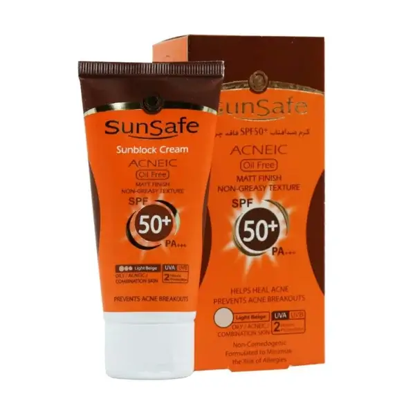 کرم ضد آفتاب SPF50 فاقد رنگ سان سیف مناسب پوست های چرب و آکنه ای 50 میلی لیتر