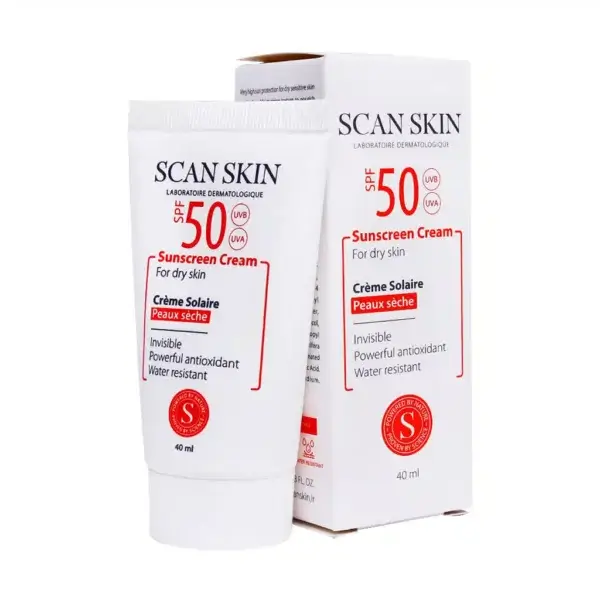 کرم ضدافتاب بی رنگ مناسب پوست خشک SPF50 اسکن اسکین 40 میلی لیتر